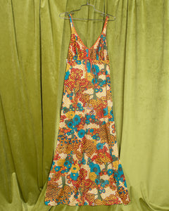 70s Fun Floral Nylon Tree Psychedellic Print Slip Dress by Olga