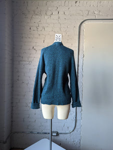 Midcentury  Shetland Wool Cardigan with Pockets- Turquoise