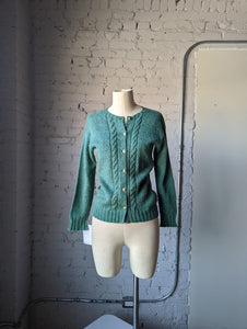 Green Cable Knit Button Up Cardigan