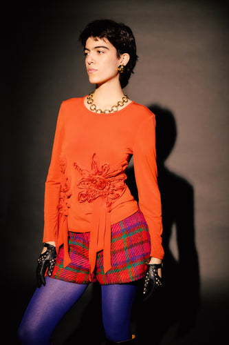 Red Jersey Joseph Ribkoff Rosette Top