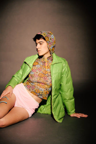 1970's Lime Green Vivid Glossy Nylon Down-filled Ski Jacket with Belt