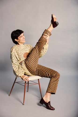 1990's Black and Brown Diamond Pattern Stretch Trousers