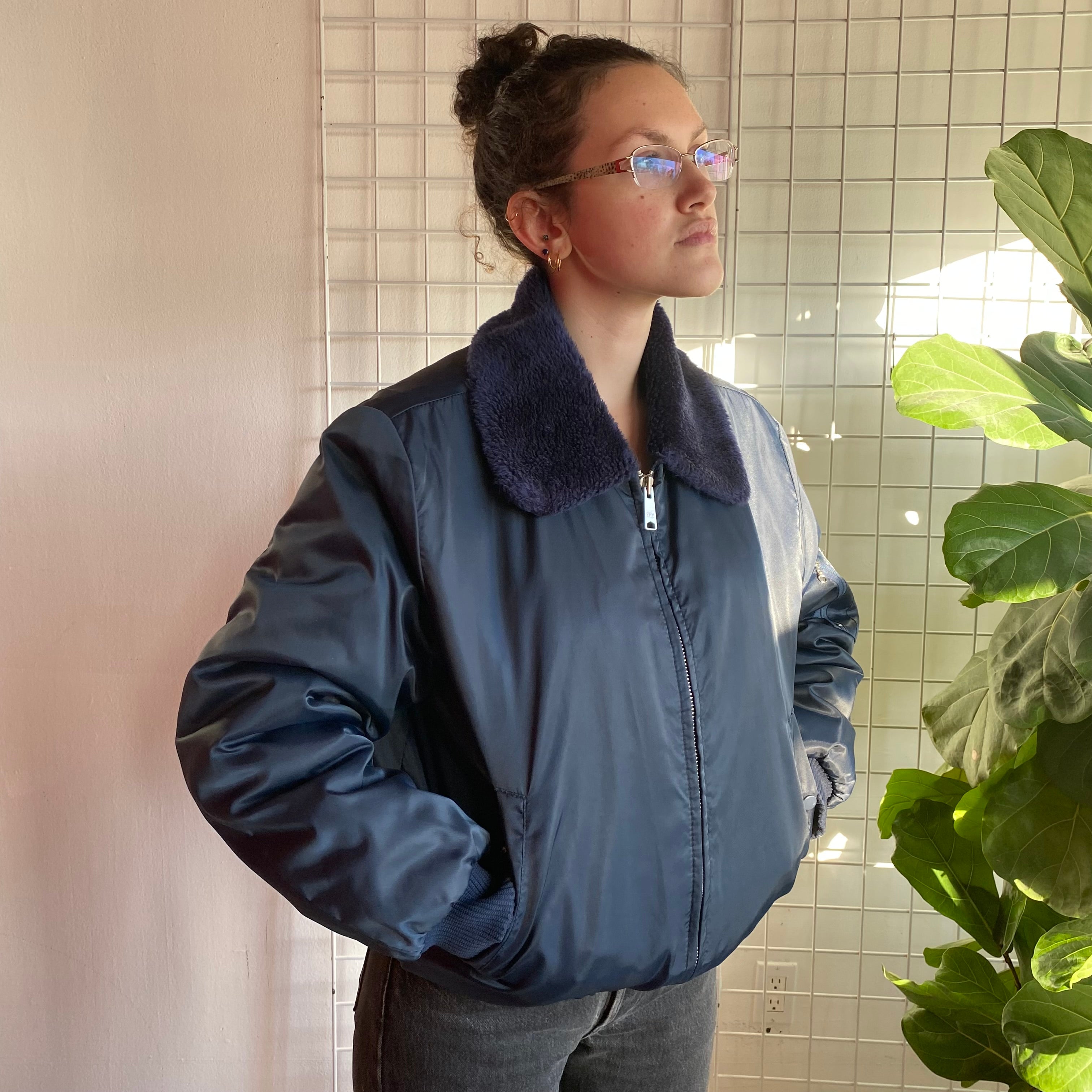 ジャケット・アウター 80s sears box logo work jacket USA 1980's Navy Insulated Bomber Jacket Sears Workwear