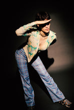 Load image into Gallery viewer, 1990&#39;s Le Chateau Blue Plaid Stretch Flare Pants