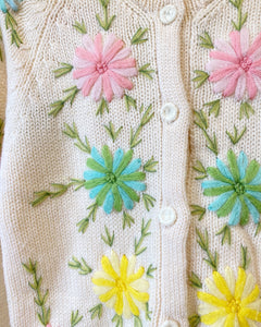 60s Embroidered Floral Wool Cardigan