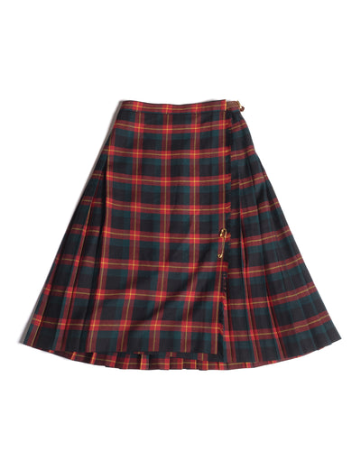 90s Ralph Lauren Wool Plaid Pleated skirt with Kilt Pin