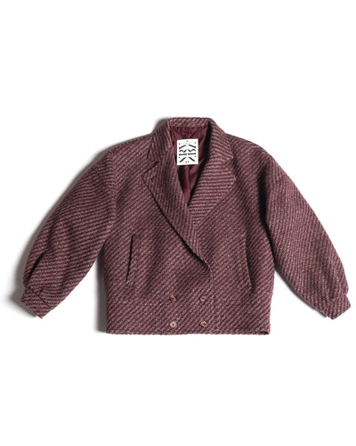 Raspberry Tweed Stripe Bomber style 1980s Wool jacket