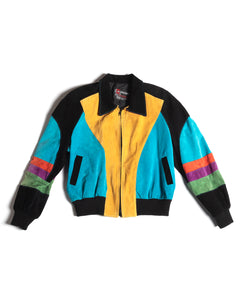80's Sunset Rainbow Suede Patchwork Bomber