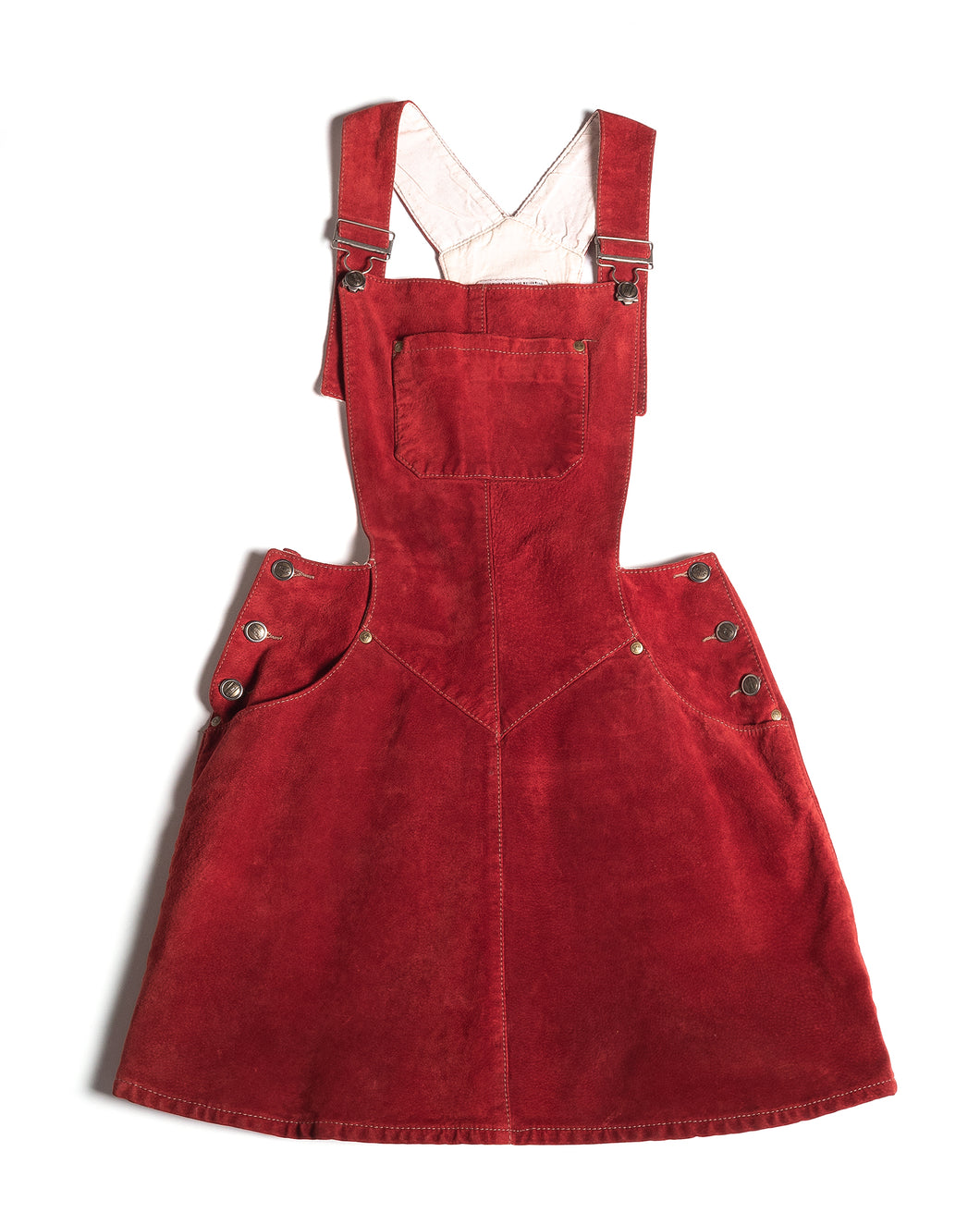 80's Red suede overall dress