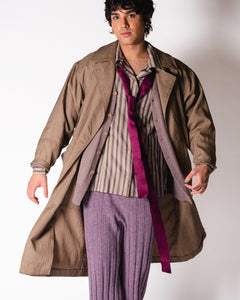 Boxy Brown Grey Textured Trench with pockets