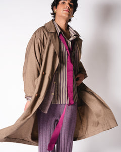 Boxy Brown Grey Textured Trench with pockets
