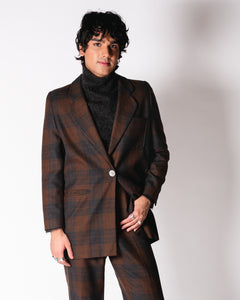 Brown and Charcoal Plaid Wool Pant Suit