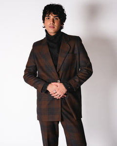 Brown and Charcoal Plaid Wool Pant Suit