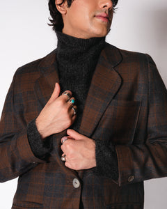 Brown and Charcoal Plaid Wool Pant Suit
