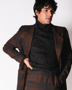 Brown and Charcoal Plaid Wool Pant Suit
