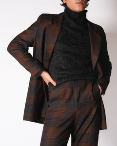 Brown and Charcoal Plaid Wool Pant Suit