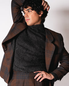Brown and Charcoal Plaid Wool Pant Suit