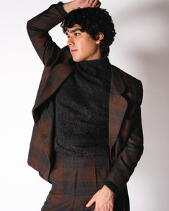 Brown and Charcoal Plaid Wool Pant Suit