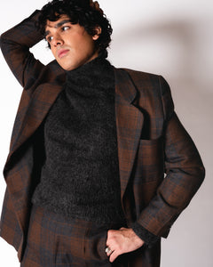 Brown and Charcoal Plaid Wool Pant Suit