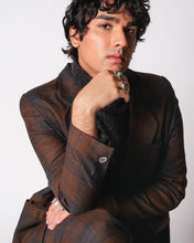 Load image into Gallery viewer, Brown and Charcoal Plaid Wool Pant Suit