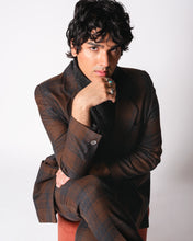 Load image into Gallery viewer, Brown and Charcoal Plaid Wool Pant Suit