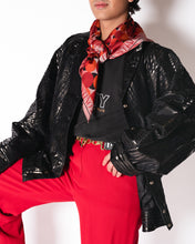 Load image into Gallery viewer, 80&#39;s Black Leather Batwing Jacket with zebra print
