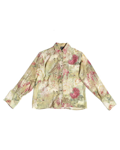 90's  Jean Paul Gaultier  Sheer Floral and Bird Print Blouse