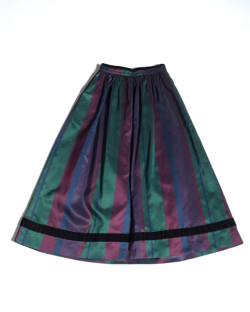 80's Jewel Tone Striped Taffeta Skirt with velvet Trim