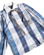 Load image into Gallery viewer, 70&#39;s Blue and White Check Cotton Puff Sleeve Blouse with Ribbon