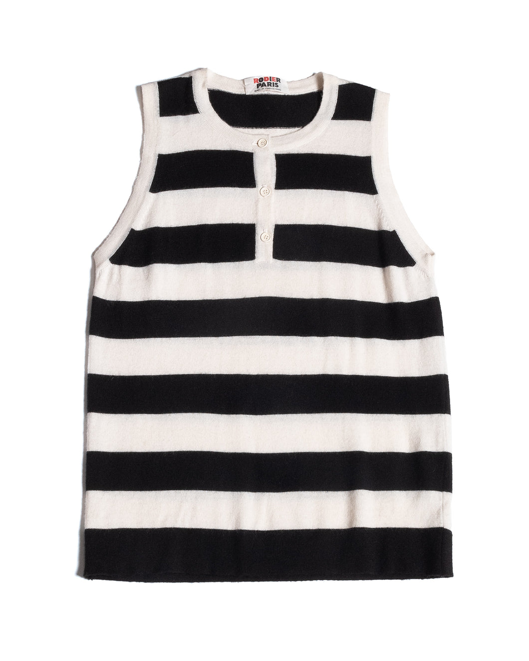 Rodier Paris 90s Black and White Stripe Wool Knit Sleeveless Top