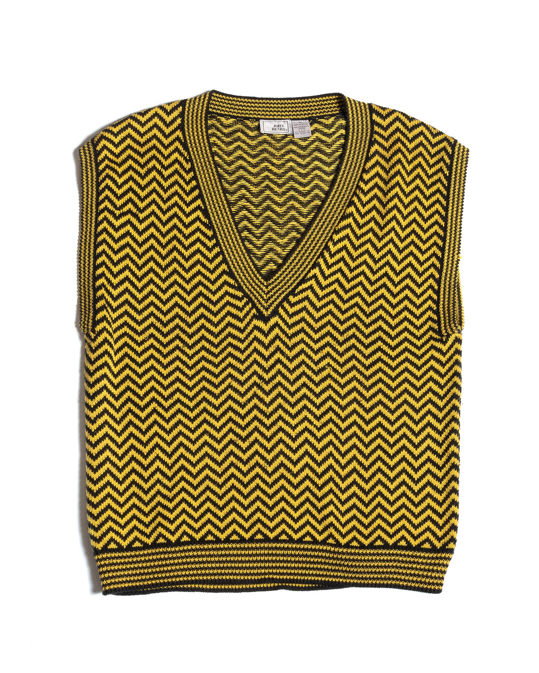 80s Yellow and Black Chevron Knit Sweater Vest