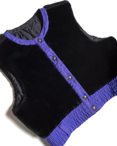 70s Black Fun Fur Ski vest with Purple Trim