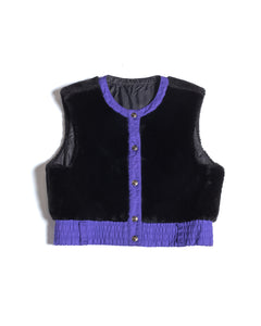 70s Black Fun Fur Ski vest with Purple Trim