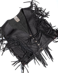 90s Black Leather Fringe Vest