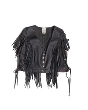 Load image into Gallery viewer, 90s Black Leather Fringe Vest