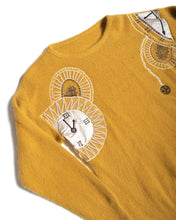 Load image into Gallery viewer, Mustard Yellow Angora Pullover Sweater with Clock Appliqué and Hand Beaded Detail