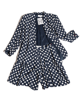Navy and White Polka Dot Rayon Short  Suit