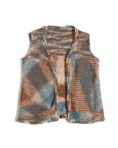 Handknit Mohair Vest Blue Brown Beige Variegated Wool