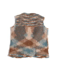 Handknit Mohair Vest Blue Brown Beige Variegated Wool