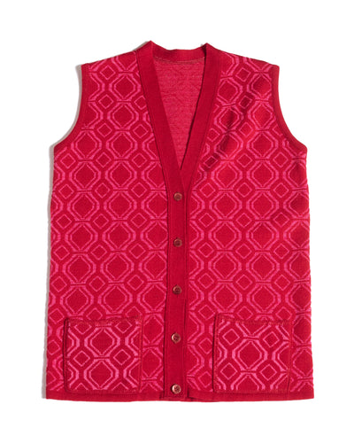 70s Red Knit Button Up Geometric Vest