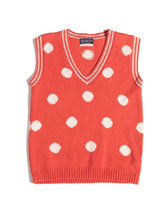 1980s Polka Dot Coral Cotton Intarsia Knit Vest