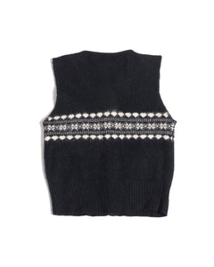 90s Angora black and white Heart Intarsia Vest with Shell Buttons