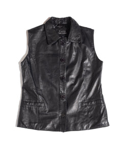 90s Black Leather Vest With collar