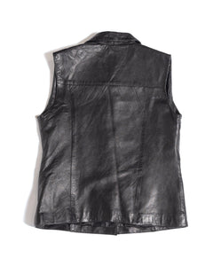 90s Black Leather Vest With collar