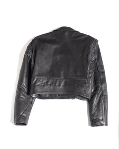 90s Aldo Cropped Balck Leather Moto Jacket