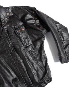 1980s Balck Leather Convertible Snap Jacket and Leather Vest