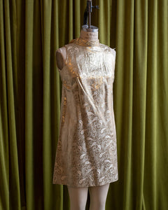 1960s Gold Brocade Jacquard Lam Mini Mod Party Dress nouveaurichevintage 1960s Gold Brocade Jacquard Lam Mini Mod Party Dress nouveaurichevintage