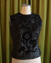 Load image into Gallery viewer, 1960&#39;s Sequined Black Floral Sleeveless Top