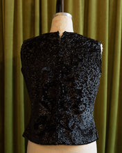 Load image into Gallery viewer, 1960&#39;s Sequined Black Floral Sleeveless Top