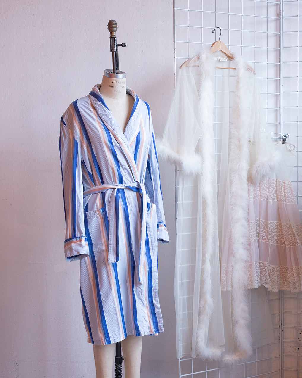 1960's Blue Striped Cotton Robe